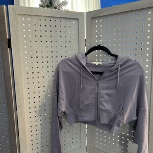 Lavender Cropped Zip-Up Hoodie